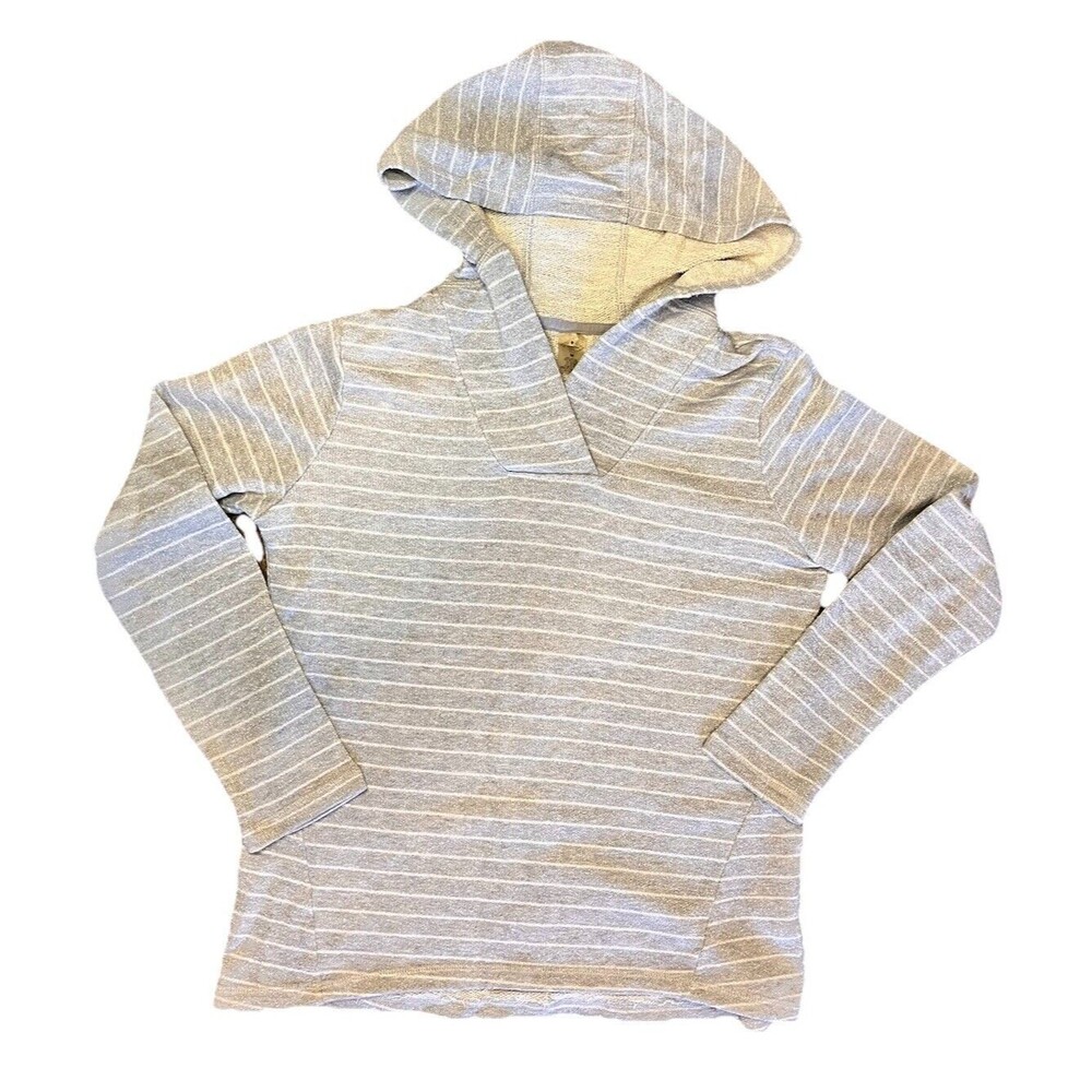 St Johns Bay Active Med Gray / White Striped Sparkle Hooded Sweatshirt Pullover